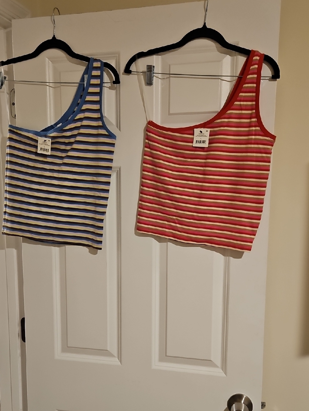 Striped One-Shoulder Tank Top - Red